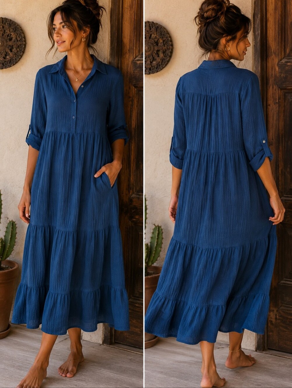 💙Max Studio London Navy Tiered Shirt Dress XS | 100% Lyocell💙
